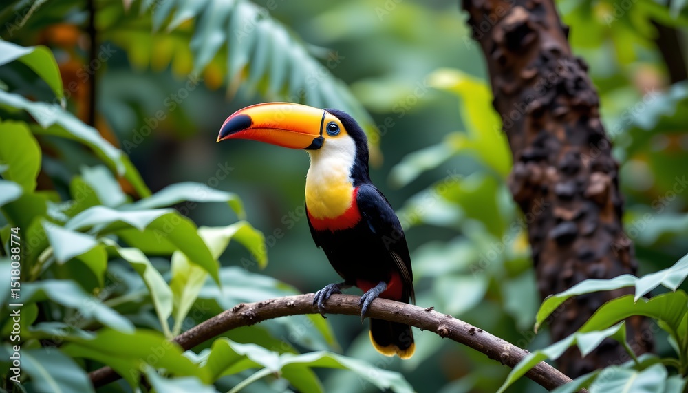 Obraz premium a vibrant tropical bird perched on a branch, its rainbow lorikeet plumage contrasting with the natural greenery around it