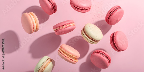 Wallpaper Mural Floating Pastel Macarons on Pink Background Torontodigital.ca