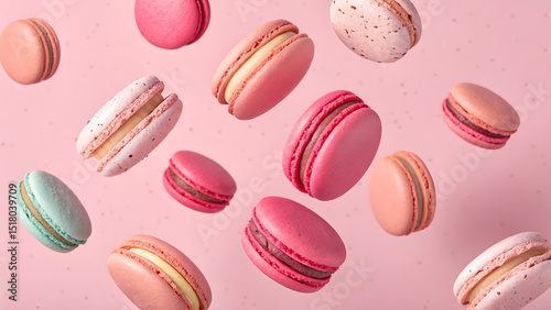 Wallpaper Mural Floating Pastel Macarons on Pink Background Torontodigital.ca