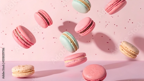 Wallpaper Mural Floating Pastel Macarons on Pink Background Torontodigital.ca