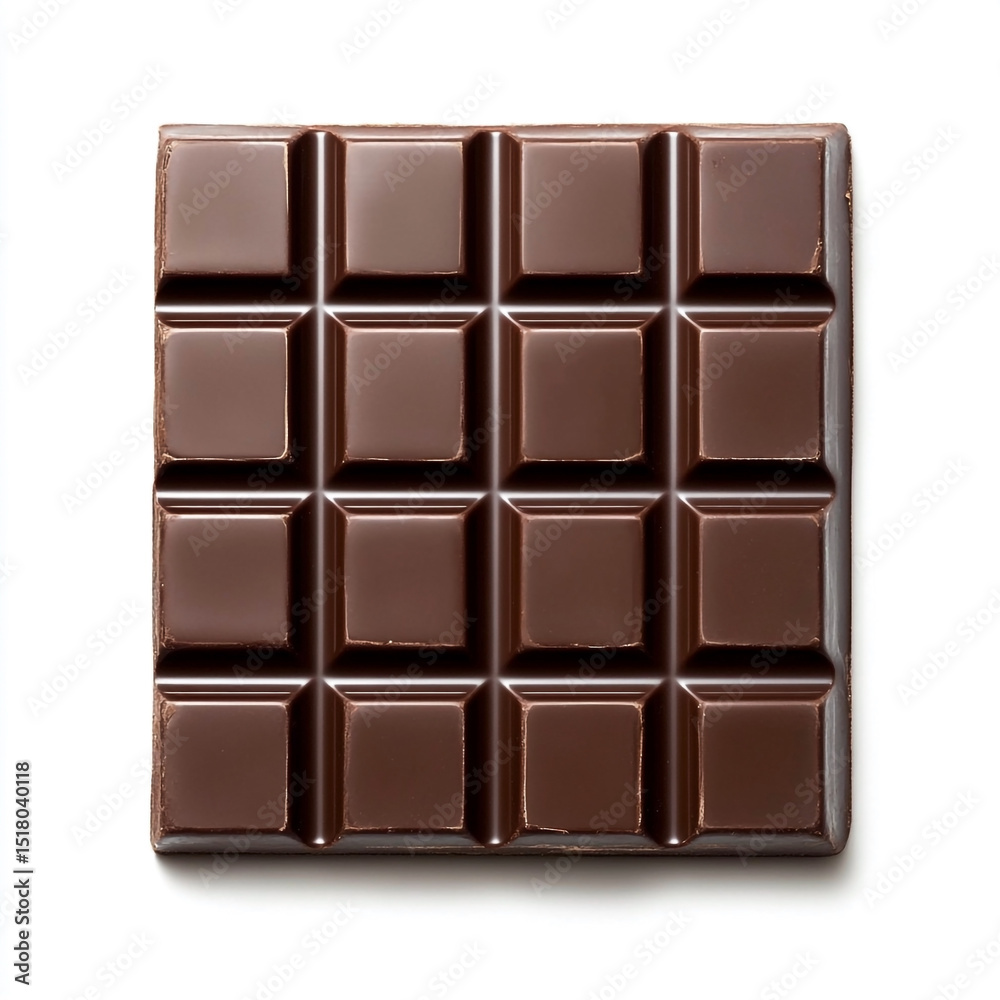 Fototapeta premium Studio shot of a perfectly formed chocolate bar isolated on a white background with a clean and simple aesthetic for various uses