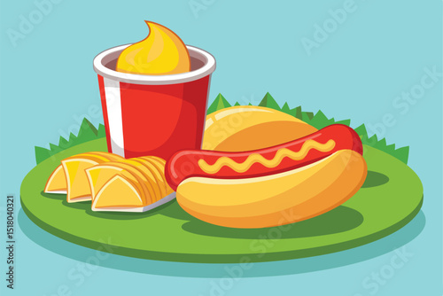 Cartoon Hot Dog Fries and Drink Meal Illustration