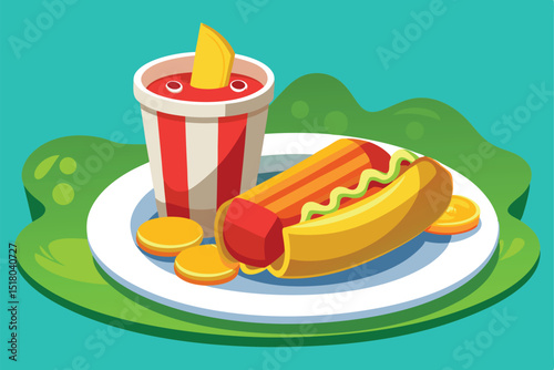 Cartoon Hot Dog Meal with Drink and Fries