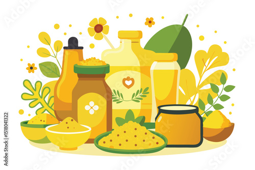 Assortment of Turmeric Products in Containers Illustration various