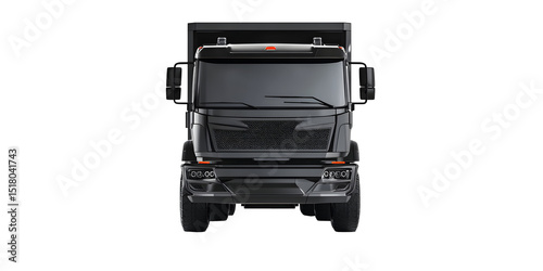 Sleek and powerful: A frontal view of a modern black dump truck design