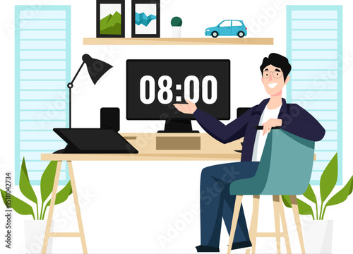 man with home office set up vector illustration