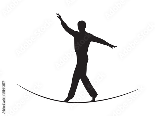 Tightrope Walker Silhouette: Man Balancing on Rope, Symbol of Skill and Challenge

