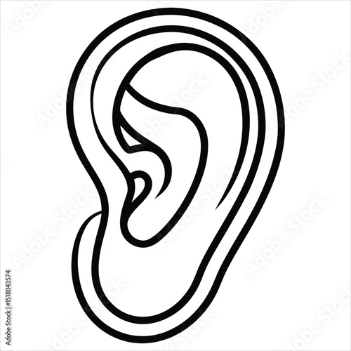Human ear outline illustration isolated on white background