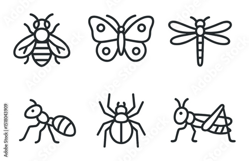 Insect silhouette set. butterfly, bee, ant, grasshopper, spider, dragonfly vector icons.