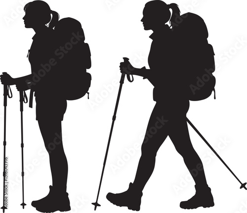 Minimalist Female Backpack Hiker Silhouette vector illustration