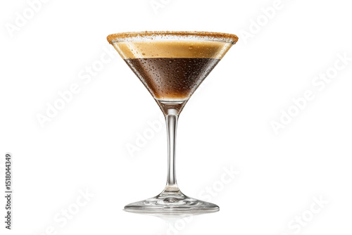 PNG Elegant espresso martini with sugar rim on reflective surface