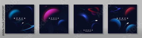 Set of space cards. Design for greeting brochures, invitation, flyer, poster, background. Template for invitation. Vector illustration.