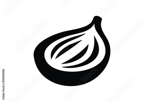 Vector illustration of a sliced onion with visible layers and a simple minimalist black and white style