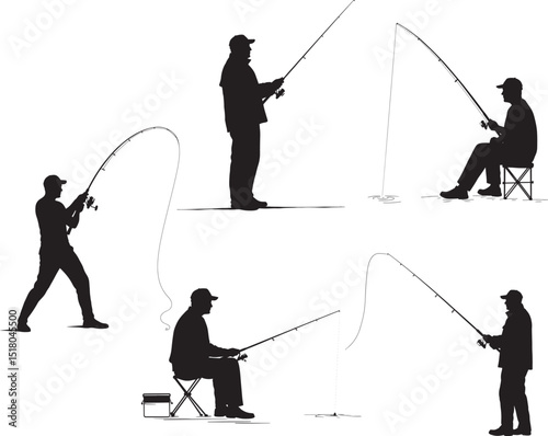 Fishing Man with Rod Silhouette vector illustration