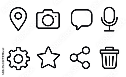 Communication icon set. interface flat symbols: camera, microphone, star, gear vector icons.