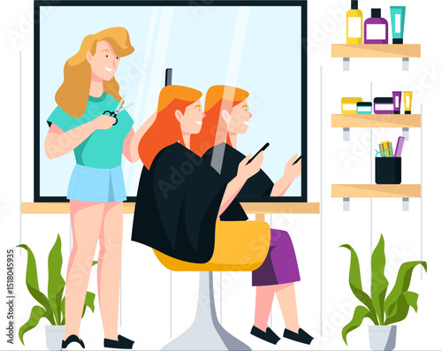 woman with hairdresser in the salon illustration