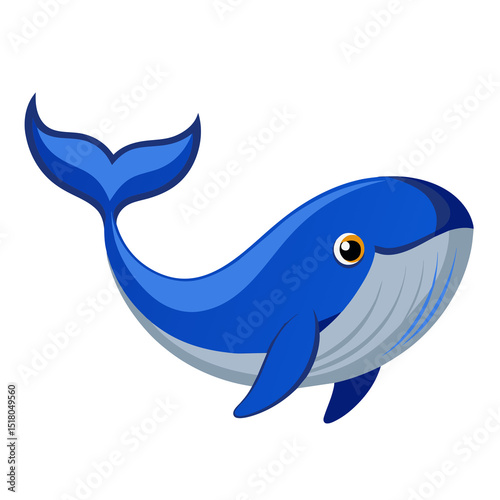 Cute blue whale cartoon vector illustration of a marine animal
