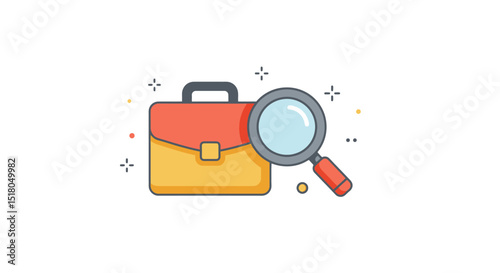 Illustration of a briefcase and magnifying glass symbolizing business search and analysis concept