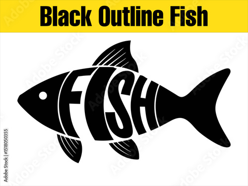 Simple Black Outline Fish Vector Illustration