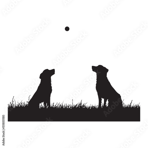 Two dogs playing a park under tree minimal silhouette