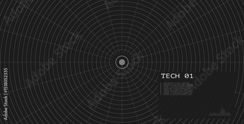 Concentric circle grid with target center on dark background. Futuristic radar tech interface. Digital HUD. Sci fi screen. Spaceship control or VR display.