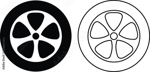 Black rubber wheel tire flat, outline icon set. Car tire tread tracks, motorcycle racing, dirty track. Tyre road maintenance vectors illustration automobile. Transport symbol on transparent background