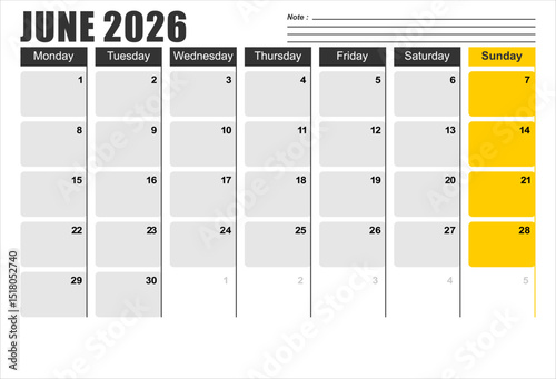 Calendar 2026 template planner vector diary in a minimalist style