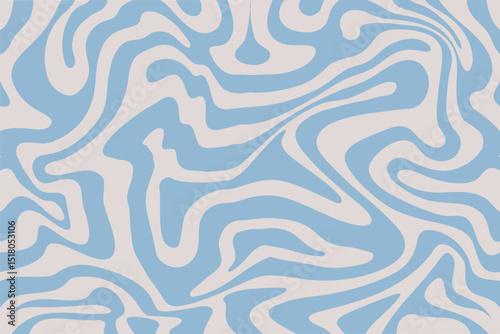 Abstract blue and white groovy background. Trendy funky waves vector illustration in retro psychedelic style, Hippie acid texture , Rippled lines
