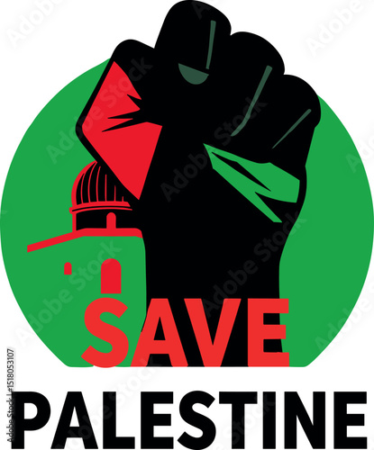 Empowering Solidarity Bold Save Gaza and Free Palestine Design with Raised Fist and Vibrant Palestinian Flag Symbolizing Resistance and Hope
