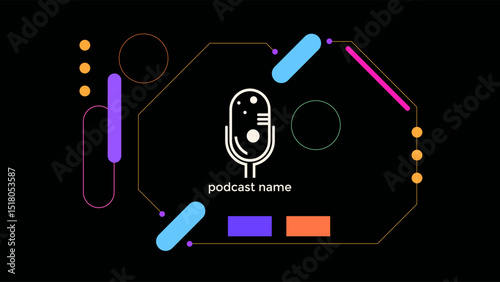 ABSTRACT TEMPLATE PODCAST MICROPHONE FLAT COLOR LIQUID DESIGN DARK BACKGROUND VECTOR. GOOD FOR COVER DESIGN, BANNER, WEB,SOCIAL MEDIA