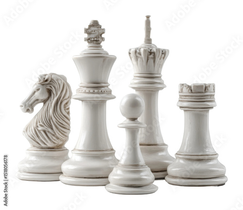 Wallpaper Mural Strategic chess match with elegant white pieces still life focused view isolated on transparent background Torontodigital.ca