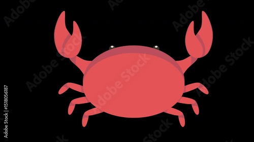 Animated Cartoon Crab on a Transparent Background, Nautical Seafood Theme