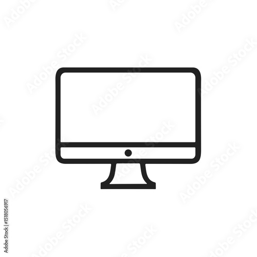 Black and white computer monitor icon, device for technology use, with space for copy