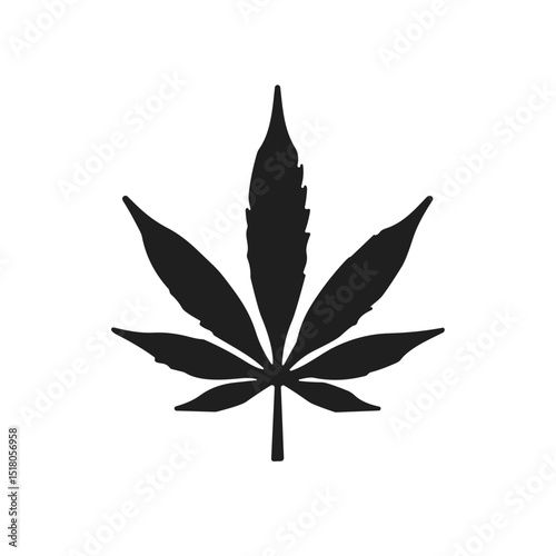 Cannabis leaf silhouette against white background for blogs, websites, cards, with space for copy