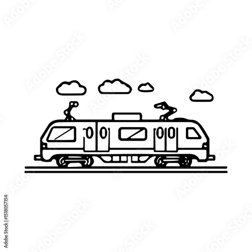 Public transit train outline in black and white, representing urban commuting