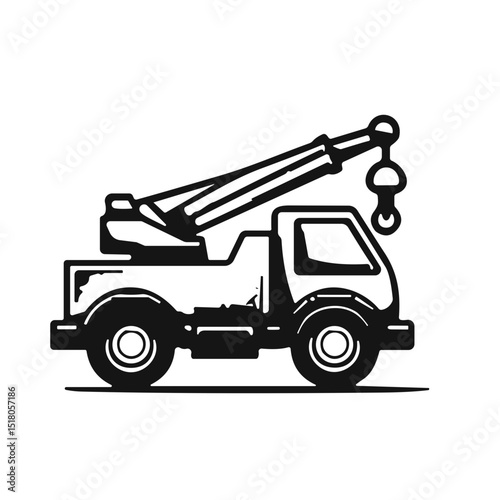 Tow truck black and white outline, repair or roadside assistance logo
