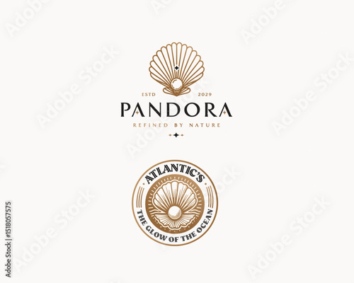 vintage classic with diamond pearl shell and oyster sea element luxury logo