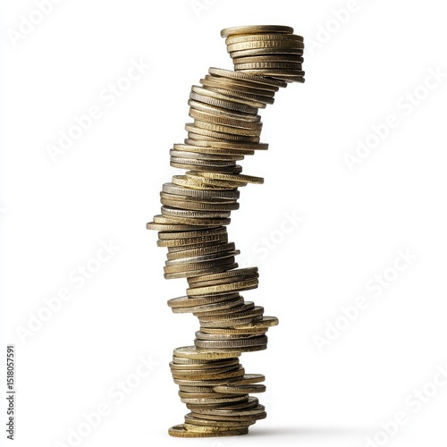 Wallpaper Mural Long stack of coins tipping over, visualizing risk and instability in finance. coins are arranged in precarious manner, symbolizing potential for loss and importance of careful investment Torontodigital.ca