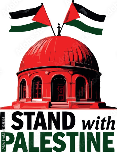 I Stand With Palestine Solidarity Banner with al-aqsa mosque and Freedom Palestinian Flags Vector Art Instant Free Download
