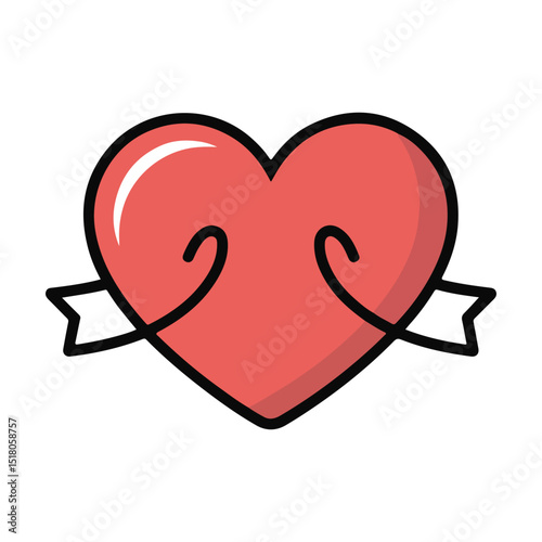 red heart with a ribbon. 14 February. happy valentines day.  