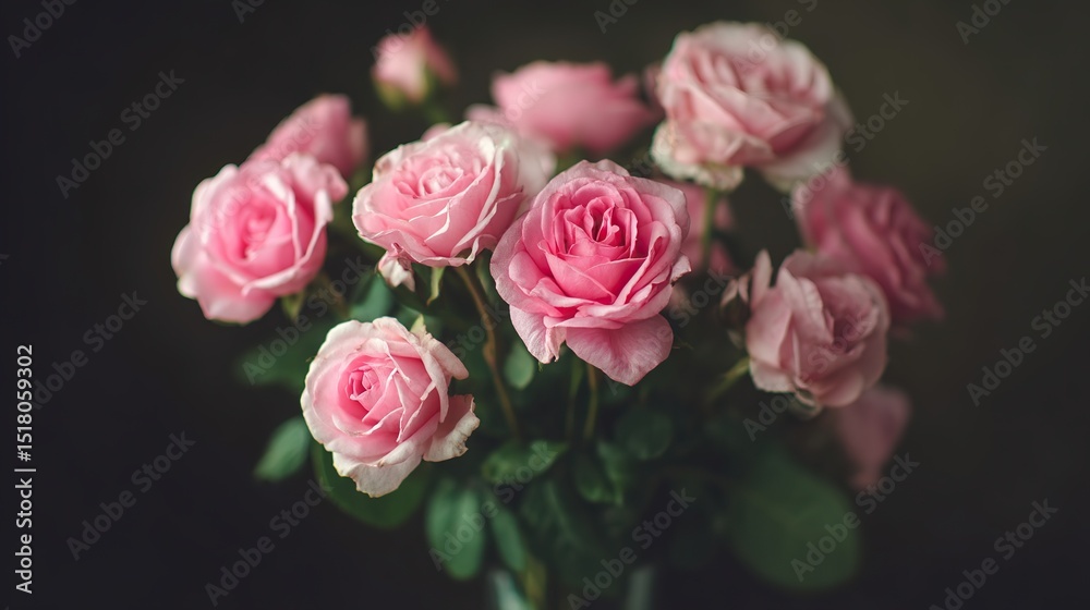 Pink roses in a lush bouquet, evoking timeless romance with a soft vintage charm Pink roses in a lush bouquet, evoking timeless romance with a soft vintage charm