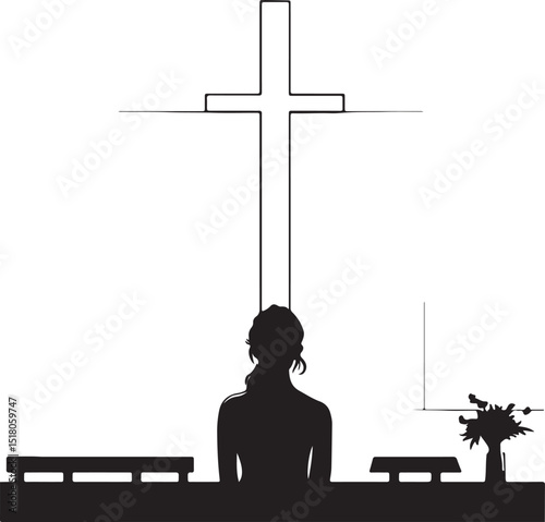 silhouette of woman in church