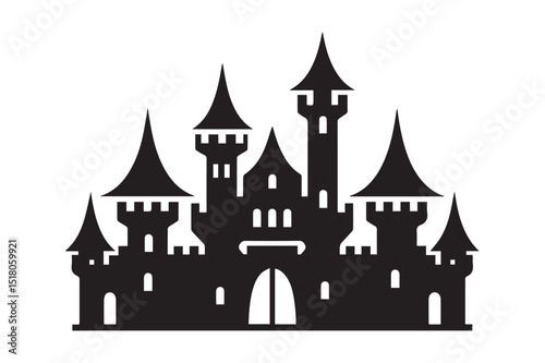 Enchanting Fairy Tale Castle Silhouette - Whimsical Medieval Fortress Vector Graphic