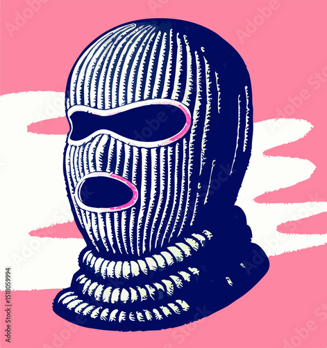 Striped Blue Knit Ski Mask Illustration