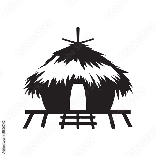 Hut silhouette black isolated vector flat silhouette icon design