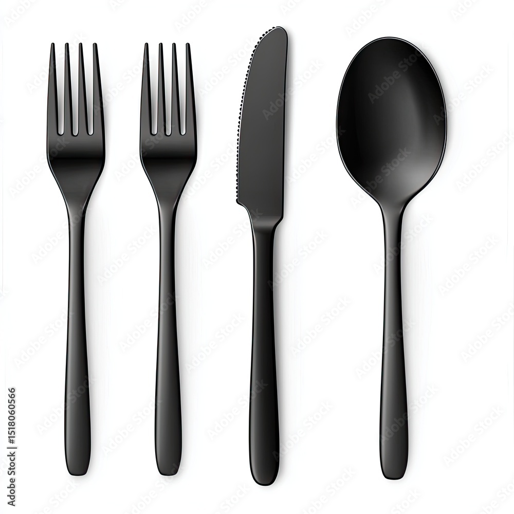 Modern black matte finish cutlery set includes fork, knife, and spoon, perfect for elegant dining experiences. This stylish set enhances any table setting with its sleek design Modern black matte finish cutlery set includes fork, knife, and spoon, perfect for elegant dining experiences. This stylish set enhances any table setting with its sleek design