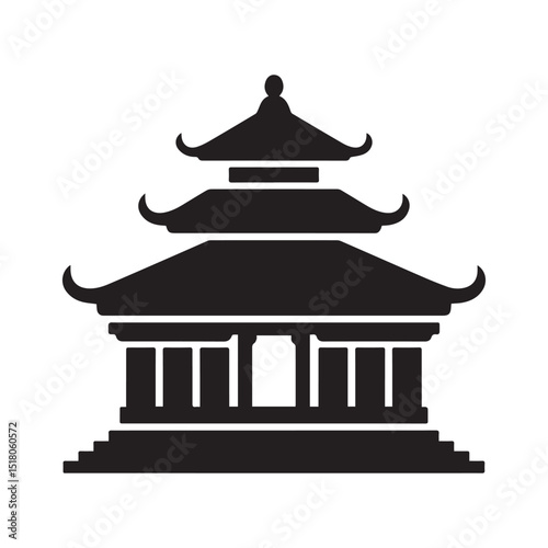 Traditional East Asian Pagoda Silhouette - Ancient Temple Architecture Vector Icon