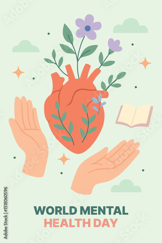 Mental Health Awareness vector. May awareness month campaign promoting psychological wellness, therapy, prevention, and emotional support through impactful illustration.