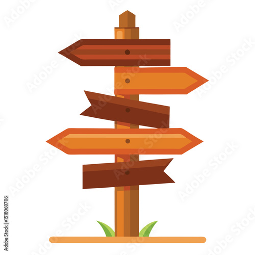 Wooden Signpost with Multiple Directional Arrows for Hiking and Outdoor Adventure Illustration