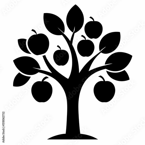 Plum tree with plum vector icon on white background.
